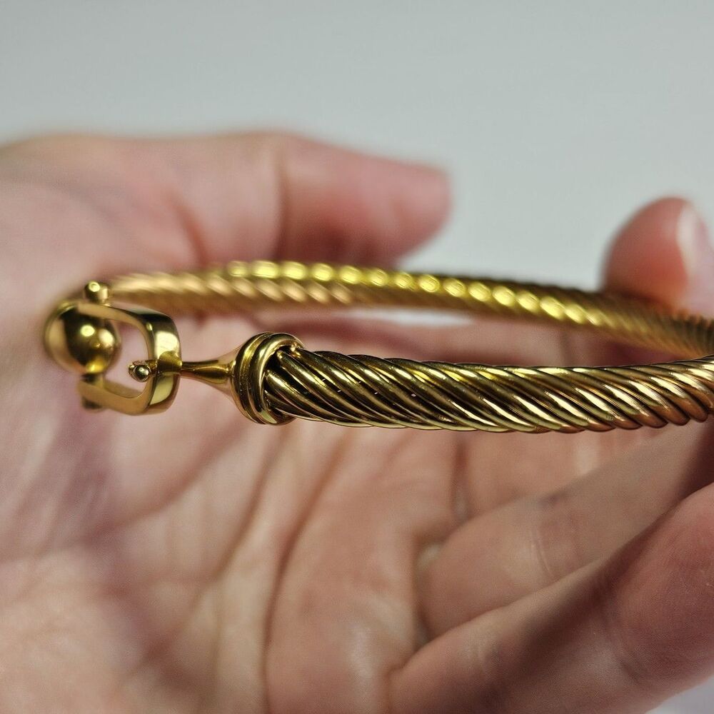 Gold Tone Bangle Bracelet Buckle Hook Closure Twisted Texture Approx 6.5" - Picture 4 of 14